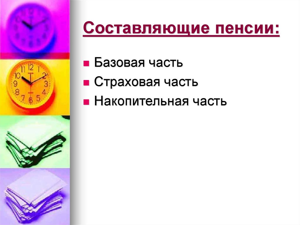 Составляющие пенсии: