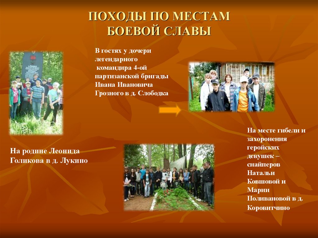 ПОХОДЫ ПО МЕСТАМ БОЕВОЙ СЛАВЫ