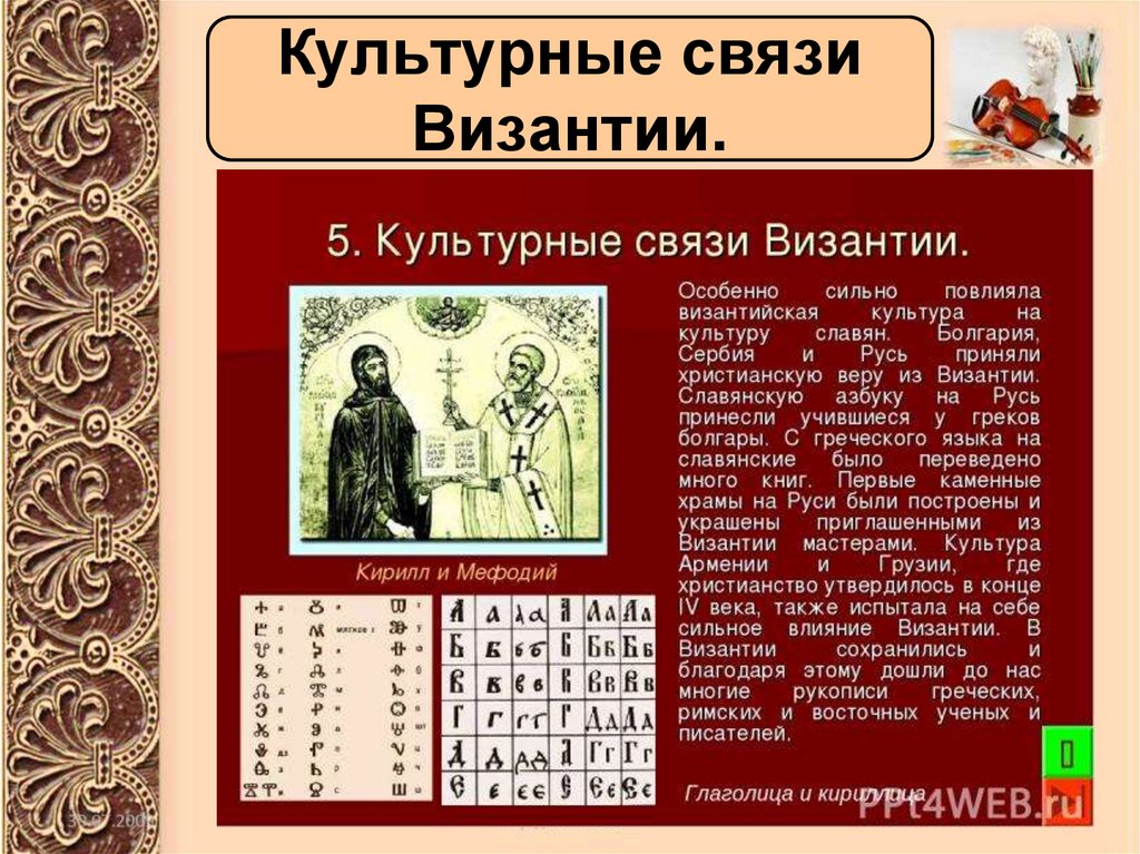 Вехи культуры византии. Культурные связи Византии. Хронотипы и основные исторические вехи культуры Византии.