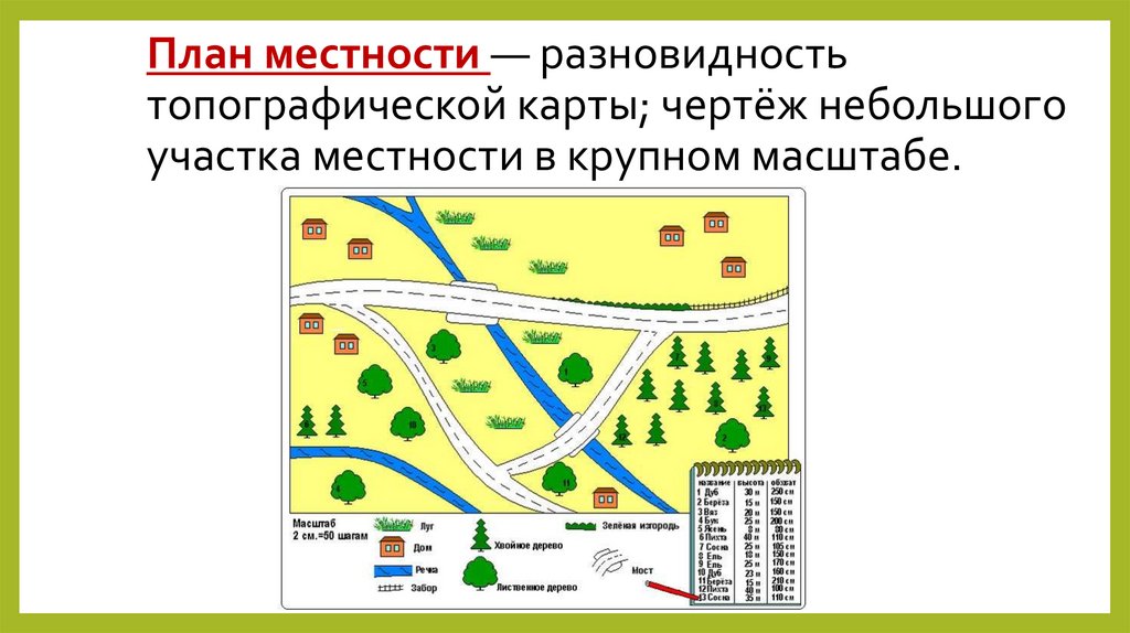 Подобное и уменьшенное изображение на бумаге небольшого участка местности называют