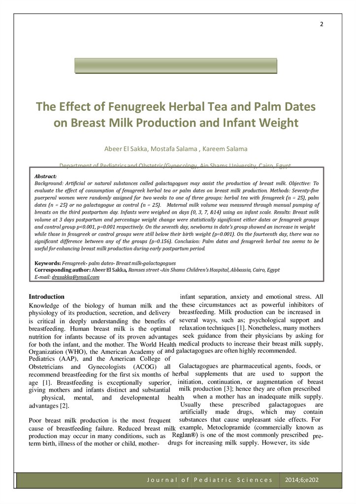 The Effect of Fenugreek Herbal Tea and Palm Dates on Breast Milk