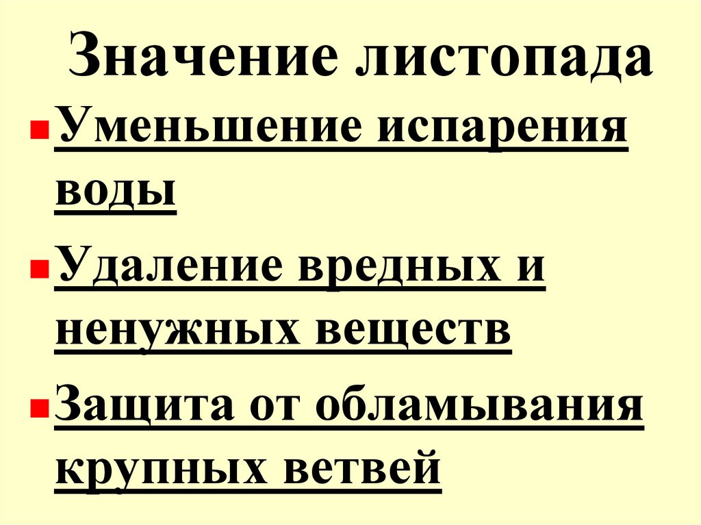 Каково значение листопада 6 класс биология кратко