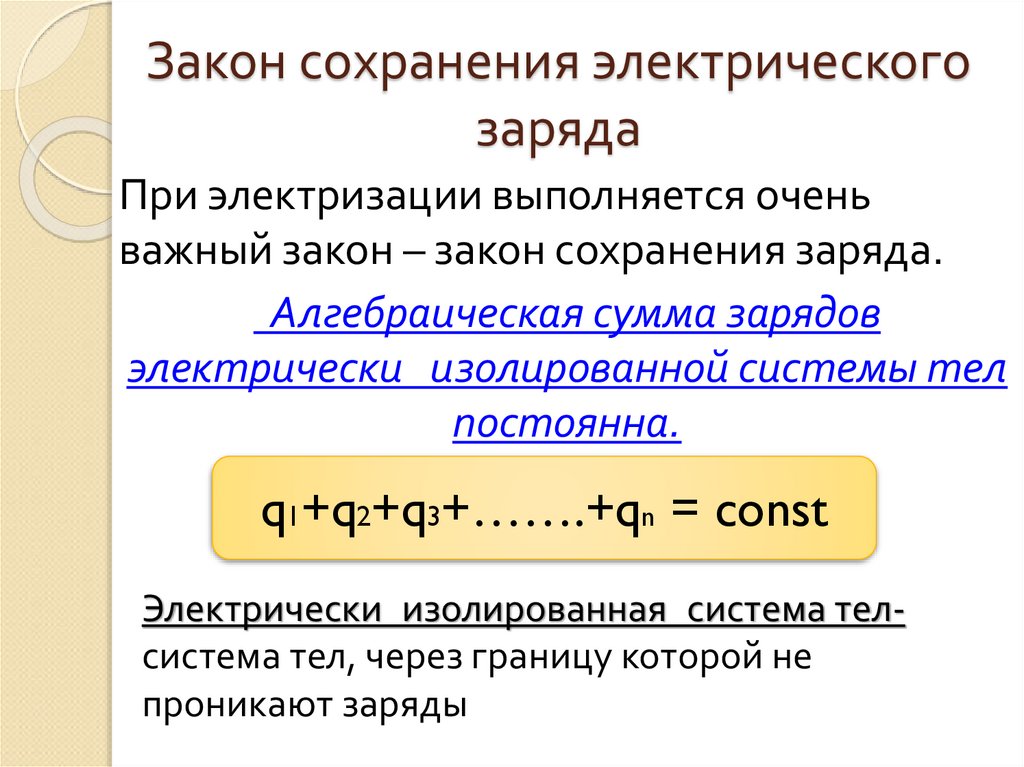 Закон сохранения электрического заряда физика 10 класс