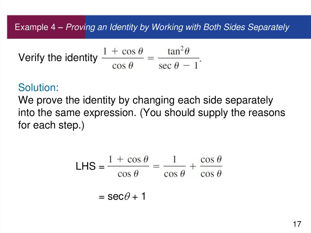 Example 4 – Proving an Identity by Working with Both Sides Separately