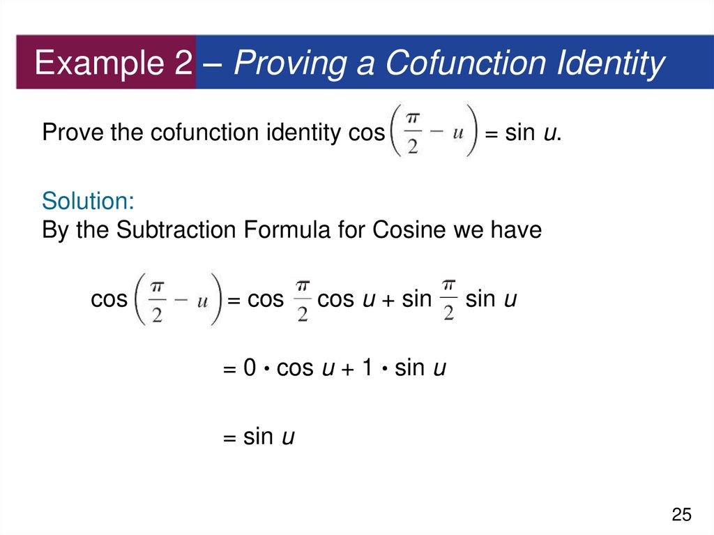 Example 2 – Proving a Cofunction Identity