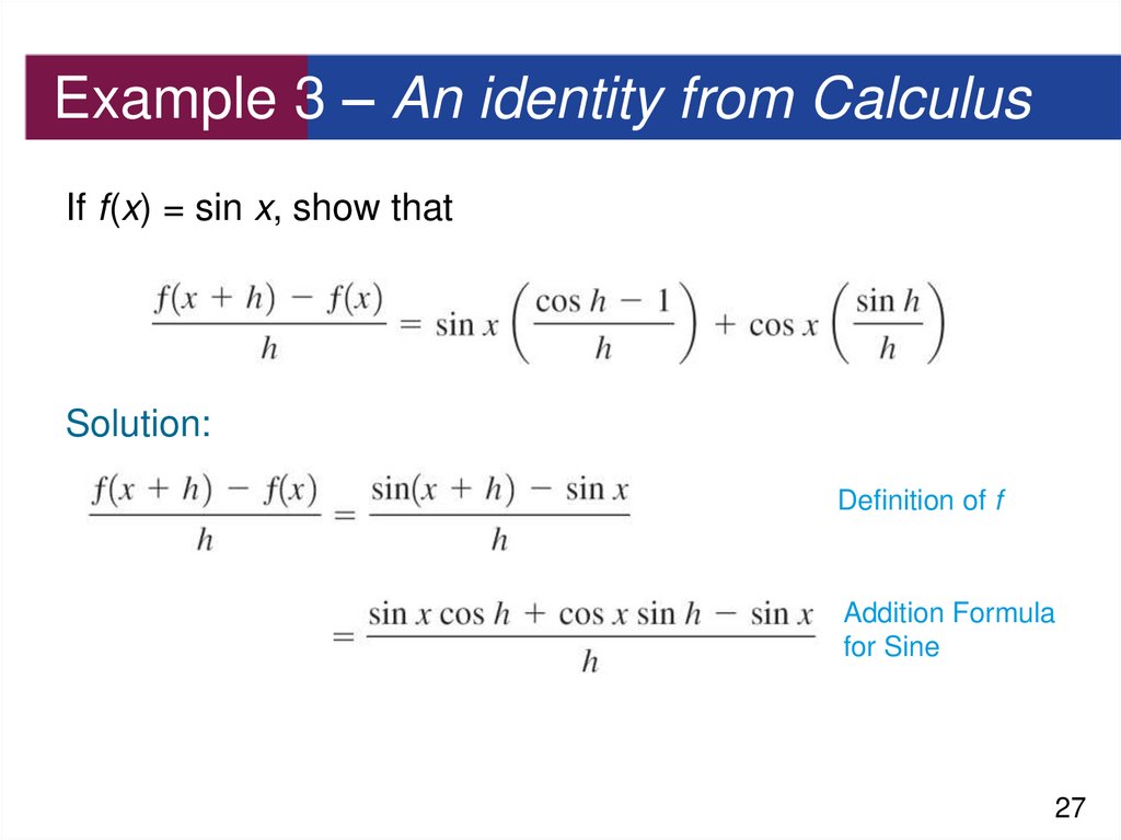 Example 3 – An identity from Calculus