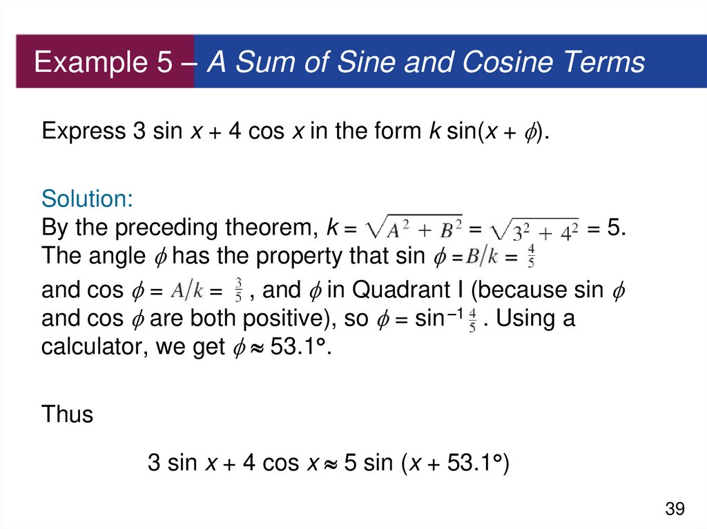 Example 5 – A Sum of Sine and Cosine Terms