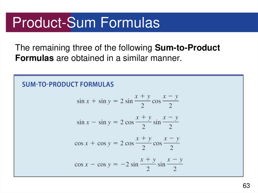 Product-Sum Formulas