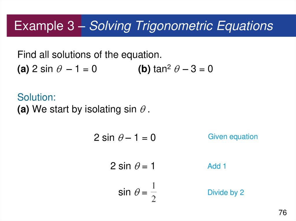 Example 3 – Solving Trigonometric Equations