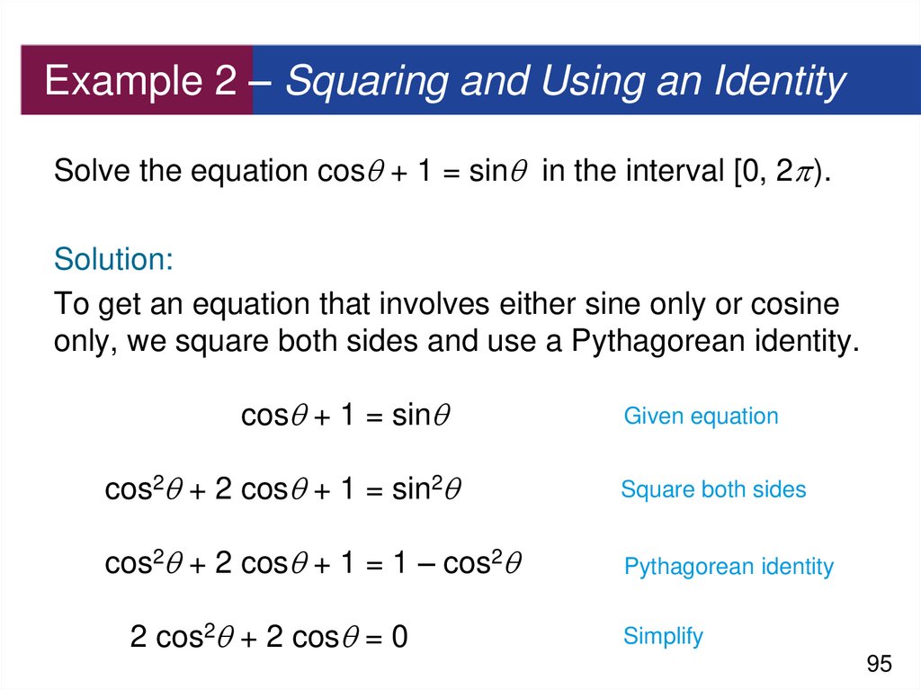Example 2 – Squaring and Using an Identity