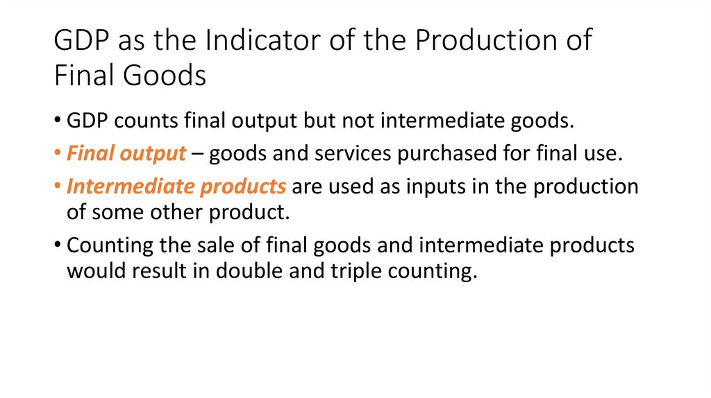 GDP as the Indicator of the Production of Final Goods