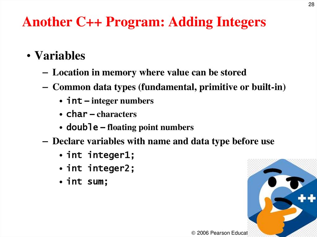 Another C++ Program: Adding Integers