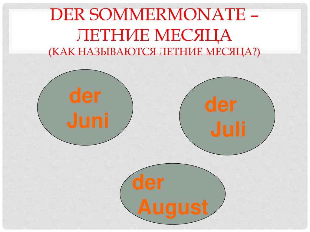 der Sommermonate – летние месяца (как называются летние месяца?)