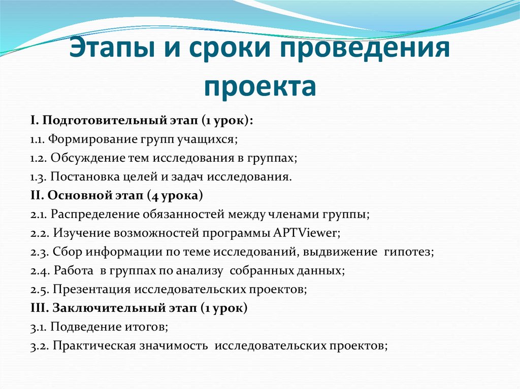 Этапы и сроки проведения проекта