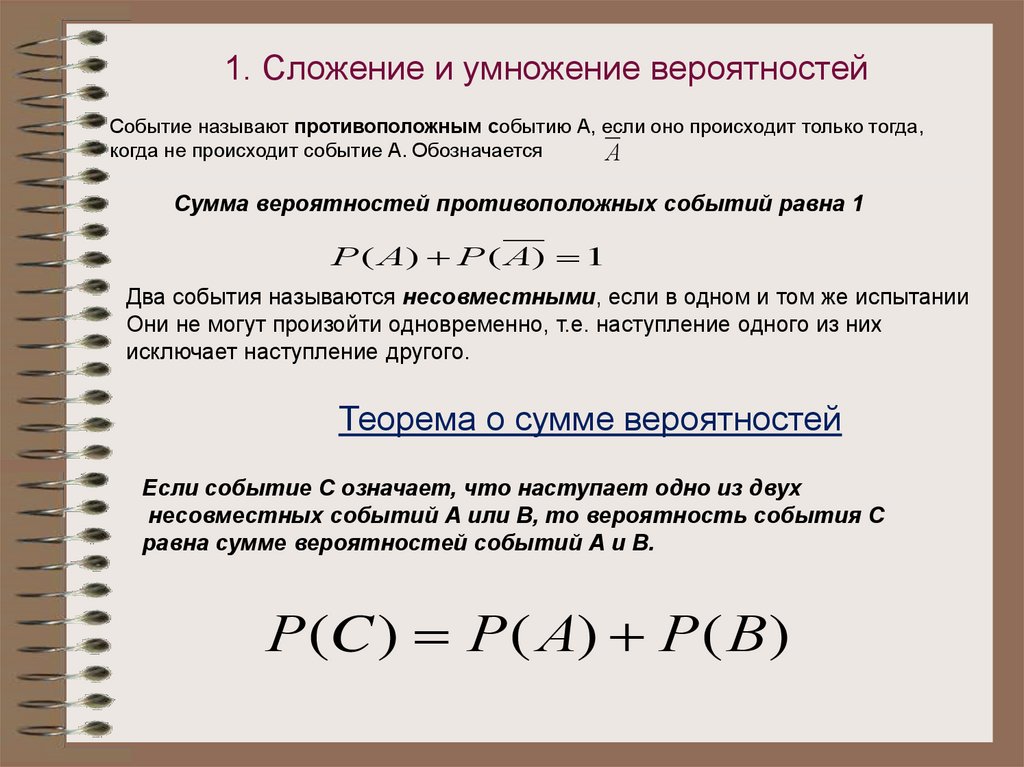 Вероятность противоположных событий равна