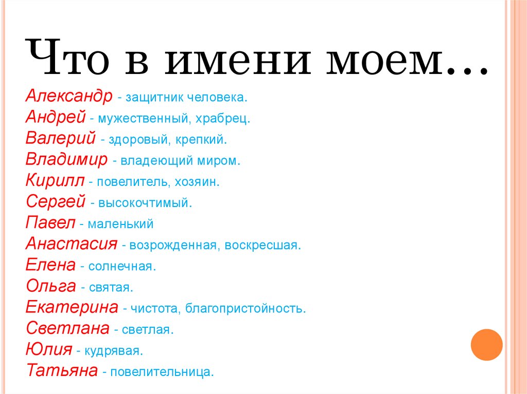 Презентация на тему что в имени в моем