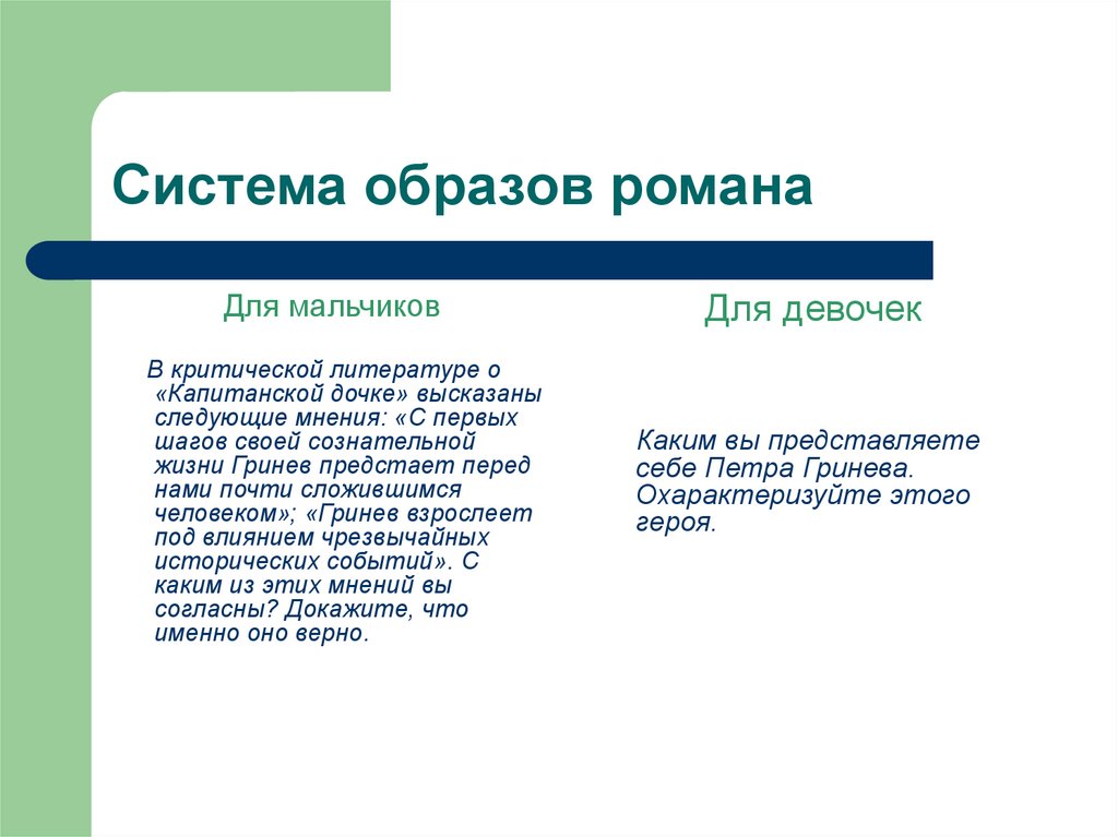 Система образов романа