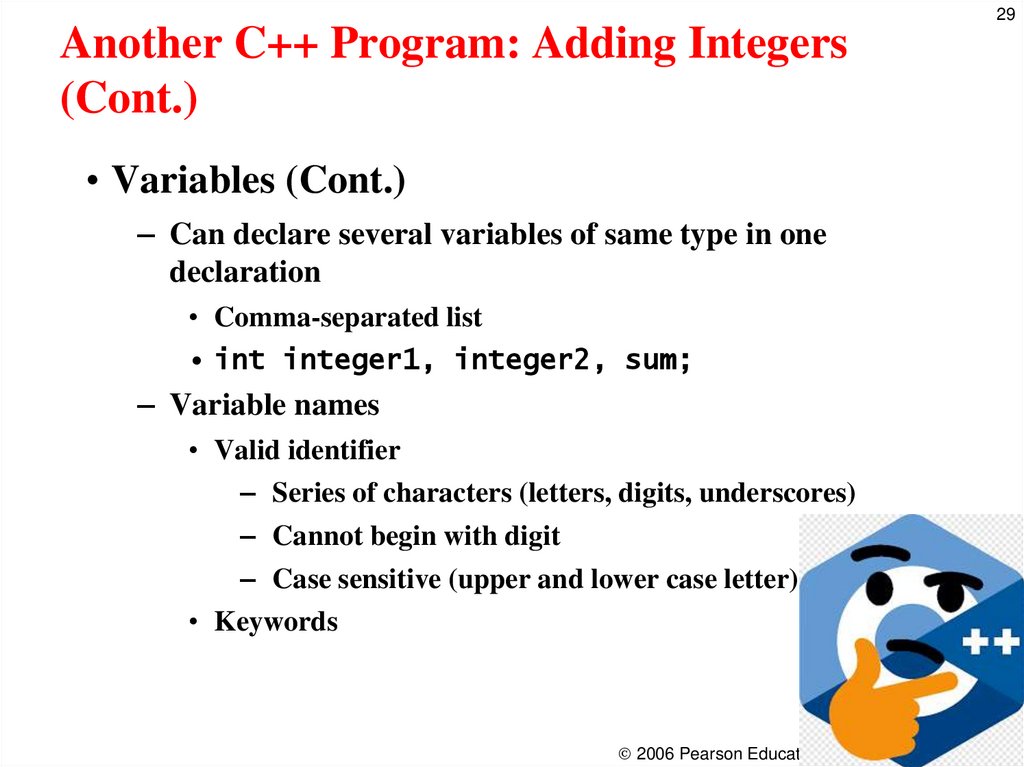 Another C++ Program: Adding Integers (Cont.)