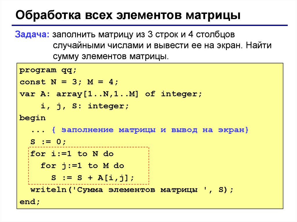 Найти сумму элементов массива из n элементов. Элементы программы Паскаль. Программа с массивом на Паскале. Массив в Паскале. Двумерный массив матрица.