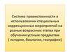 Система преемственности в использовании специальных коррекционных мероприятий при обучении устным предметам