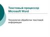 Текстовый процессор Microsoft Word. Технология обработки текстовой информации