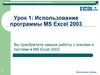 Использование программы MS Excel 2003