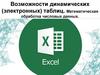 Возможности динамических (электронных) таблиц. Математическая обработка числовых данных  (лекция)