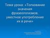 Толкование значения фразеологизмов, уместное употребление их в речи