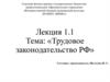 Трудовое законодательство РФ. Лекция 1.1