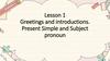 Greetings and introductions. Present Simple and Subject pronoun