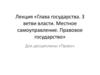 Глава государства. 3 ветви власти. Местное самоуправление. Правовое государство