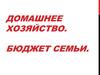 Домашнее хозяйство. Бюджет семьи