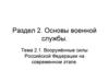Состав и организационная структура Вооружённых сил Российской Федерации. Виды Вооружённых сил РФ и рода войск  (тема 2.1)