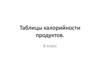 Таблицы калорийности продуктов  (8 класс)