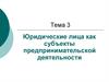 Юридические лица как субъекты предпринимательской деятельности. Тема 3