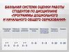 Программы дошкольного и начального общего образования. Балльная система оценки работы студентов