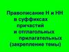 Правописание Н и НН в суффиксах причастий и отглагольных прилагательных (закрепление темы). 7 класс