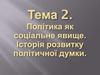 Політика як соціальне явище. Історія розвитку політичної думки